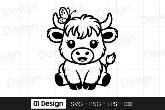 Cute Baby Highland Cow Cartoon SVG PNG for Graphics and Crafts