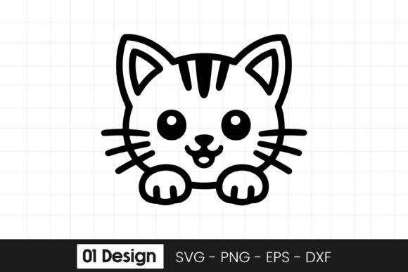 Cute Kitten Face Outline Cartoon SVG PNG for Graphics and Crafts