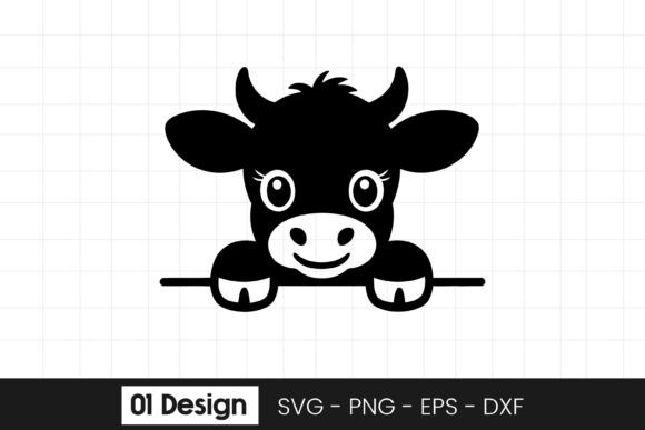 Cute Peeking Cow Head Farm Clipart SVG