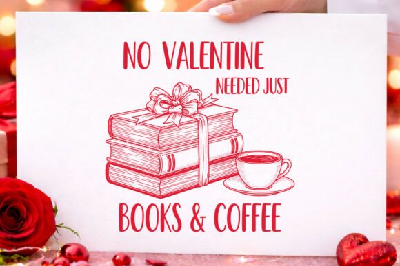 Valentine Books and Coffee Lover SVG PNG for Graphics & Crafts