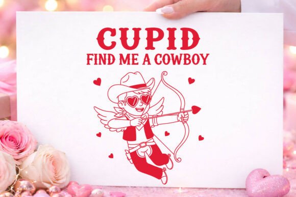 Valentine Cupid Find Me a Cowboy SVG PNG Graphics for Crafts